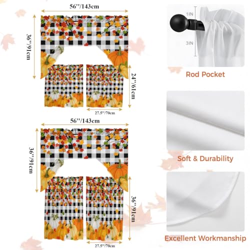 Black Orange Fall Pumpkins Window Curtains Set 3 Pieces - 27.5W x 36L