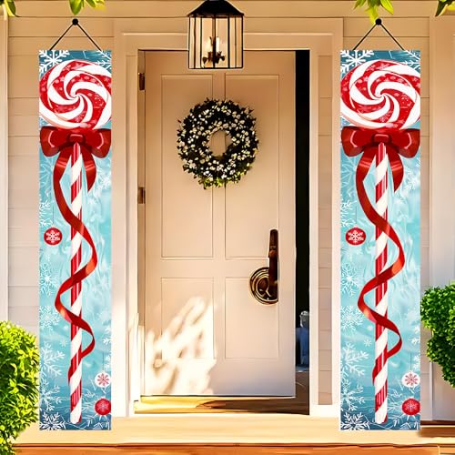 Door Hanging Banner with Candy Cane and Snowflake Design – 71 x 12 in, 01 Variation