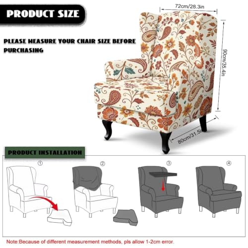 Boho Floral Wingback Chair Cover 2-Piece Slipcover with Arms - Stain-Resistant & Non-Slip, Washable Furniture Protector for Living Room & Bedroom - Variation: Boho Floral / Wingback Chair Covers