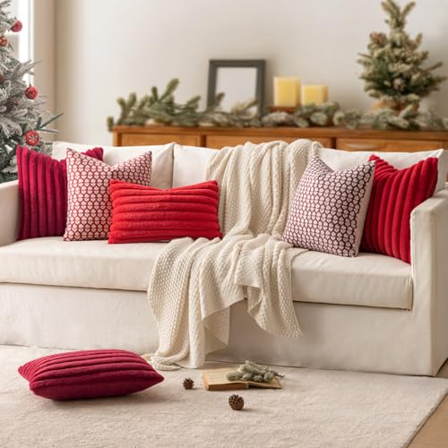 MIULEE Red Faux Fur Throw Pillow Covers 20x20 Set of 2 - Modern Cozy Decor