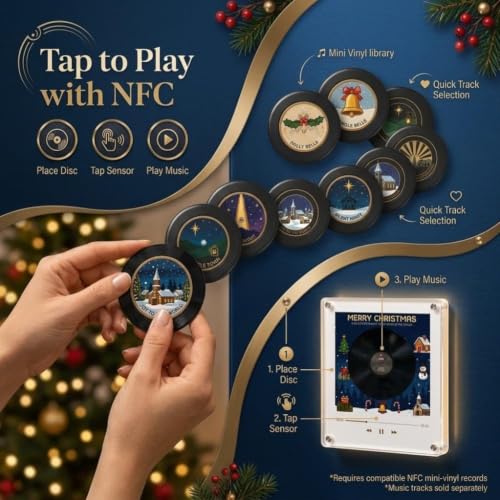 Christmas Vinyl Record Player Fridge Magnet Set - NFC Holiday Music Box B
