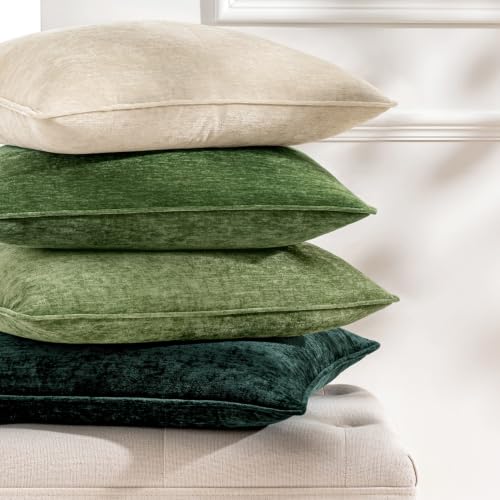 Chenille Couch Pillow Covers 18x18 Inch Set of 2 Natural Beige - Soft Durable Home Decor