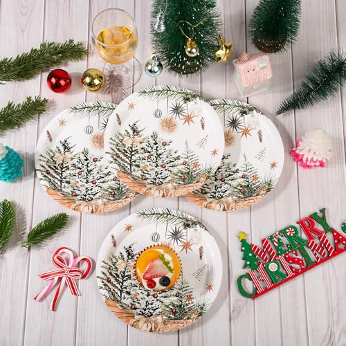 24 Pcs Christmas Holiday Dessert Plates Xmas Trees Holly Pine Cone Design