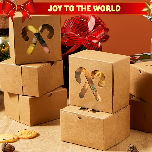 Brown Christmas Cookie Gift Boxes - 36 Pack with Window, 4x4x2.5 Inches