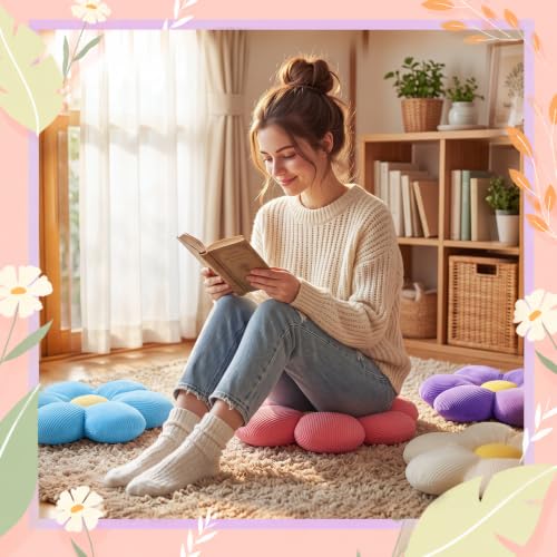 Flower Shaped Floor Pillows Set - 20 Colorful Daisy Plush Cushions for Home & Living