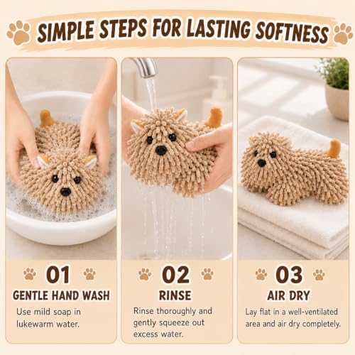 Brown Dog Hand Towel - Puppy Shaped Absorbent Chenille for Bathroom & Kitchen