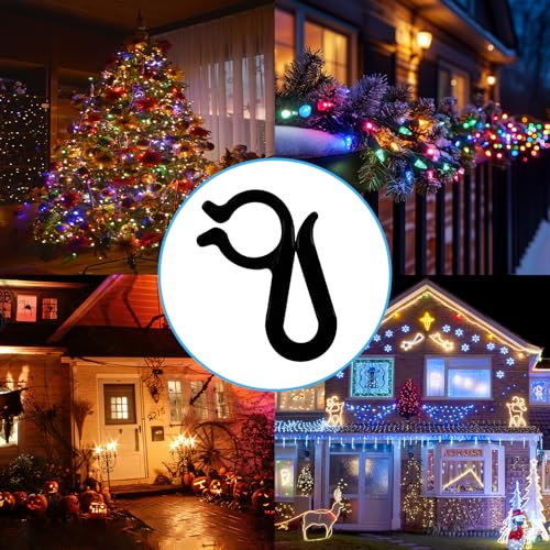 Christmas Light Clips Hangers - Weatherproof Gutter Clips for String Lights, 60 Black - Easy Installation