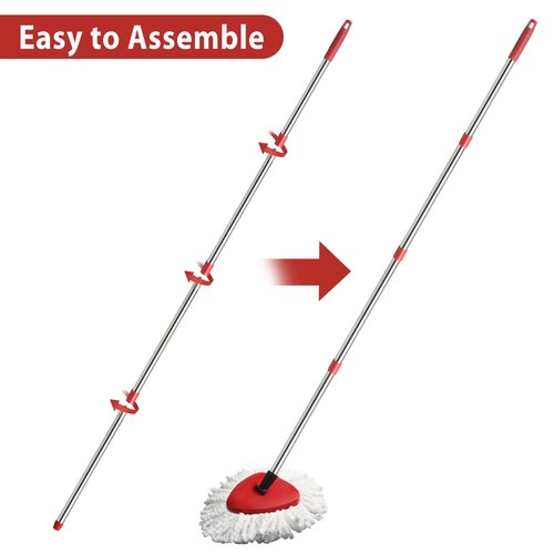 Hibaby 2 Spin Mop Head Replacement, 1 Base, 1 Mop Handle (30-58in) Combo Mops Set Compatible with OCedar EasyWring RinseClean Microfiber Mops (White (1-Tank System))