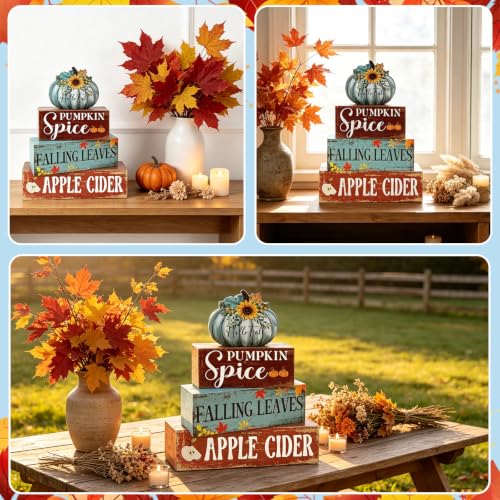 Blue Pumpkin Thanksgiving Wooden Block Signs Set - Farmhouse Fall Decor - Variation of THIS listing