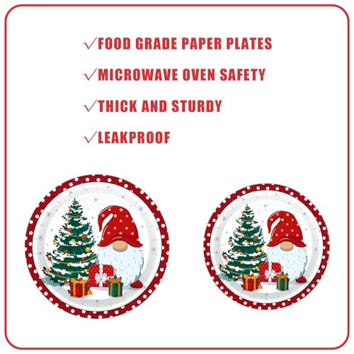 Christmas Paper Plates and Napkins Set for 50 Guests - Gnome & Tree Pattern Disposable Tableware