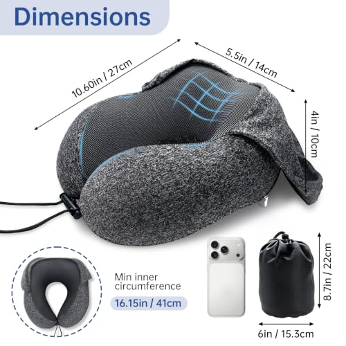 Travel Neck Pillow with Hood - Memory Foam Support for Flight & Car Sleep