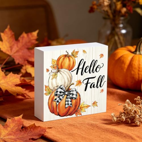 Fall Decorations for Home Stacked Pumpkin Wooden Sign 5.9 x 5.9 Inch