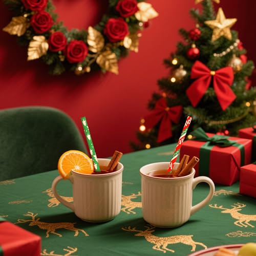 Green Christmas Paper Straws - 100 Pack for Holiday Parties & DIY Decorations