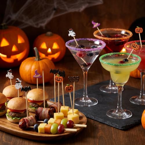 Halloween Cocktail Picks Set 100pcs Pumpkin Ghost Bat Party Toothpicks - Spooky Decorations