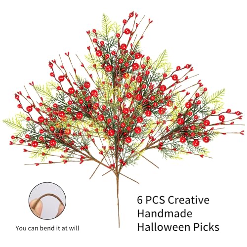 Red Berry Christmas Picks 6 Pack 17in Holly Christmas Tree Decorations - Variation: Red