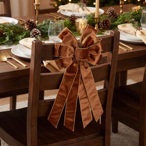 Brown Velvet Christmas Bow Set - 2 Pack Wreath & Tree Toppers