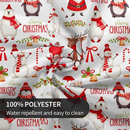 Christmas Round Tablecloth 70 Inch - Santa Snowman Winter Holiday Decor - Wipeable Polyester