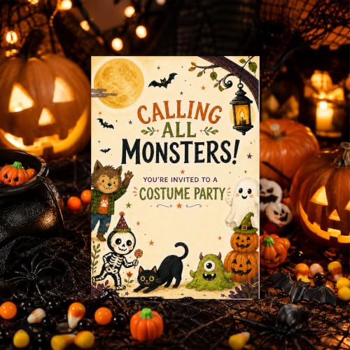 Halloween Kids Party Invitations with Envelopes - Monster Design (Variation 019)