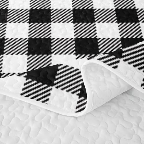Black White Grid Quilt Set Twin Size with Pillowcase Kids Bedroom Decor