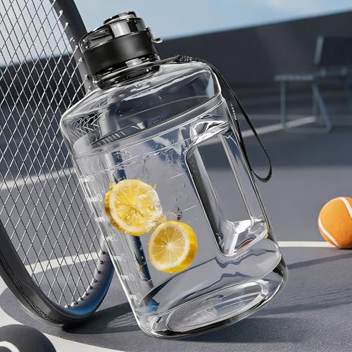 Clear 74oz Water Bottle with Time Marker & Straw - Half Gallon Hydration Jug with Handle & 2 Lids