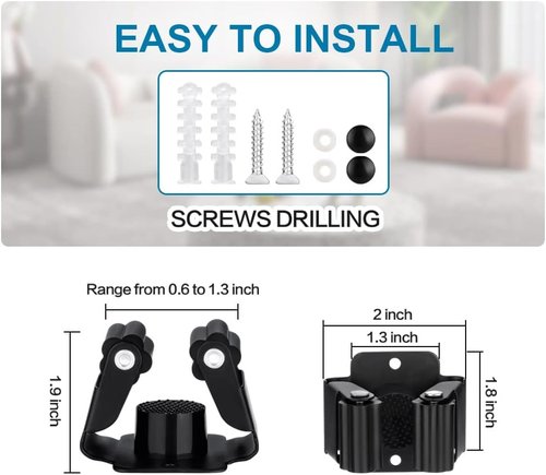 JAMEND CLXP 12PCS Broom and Mop Holder - Heavy Duty Wall-Mounted Organizer Rack in Matte Black