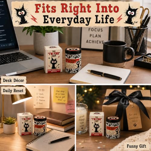 I'm Fine Black Cat Affirmation Jar - Funny Sarcastic Humor Desk Decor Gift