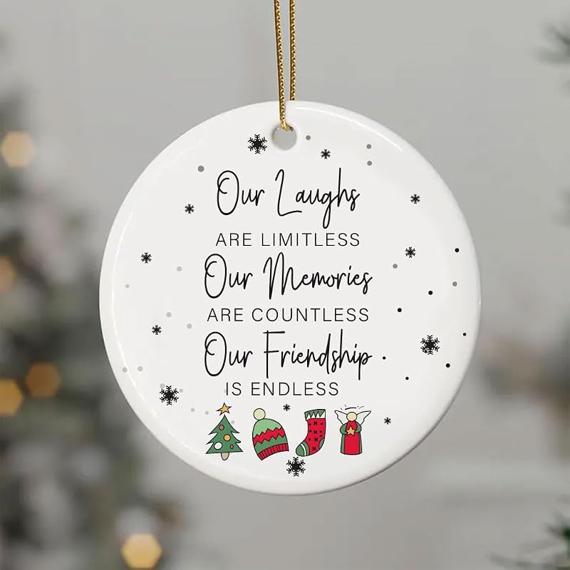 Double Sided Friend Christmas Ornament – 3in Ceramic Keepsake for Women, Sister, Coworker (L25)