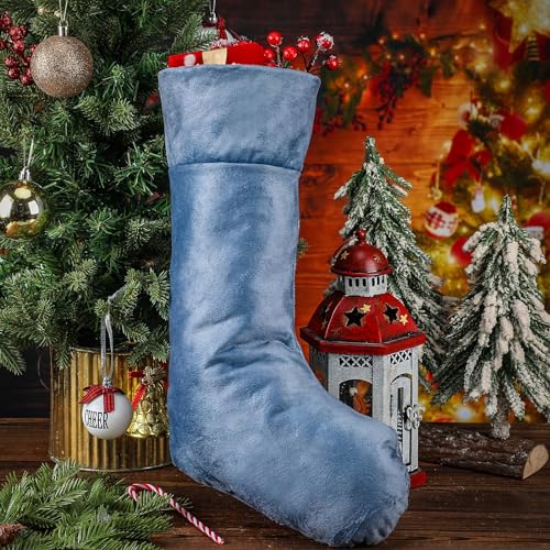 Blue Christmas Velvet Stocking 19 Inch Set of 2 - Holiday Decor