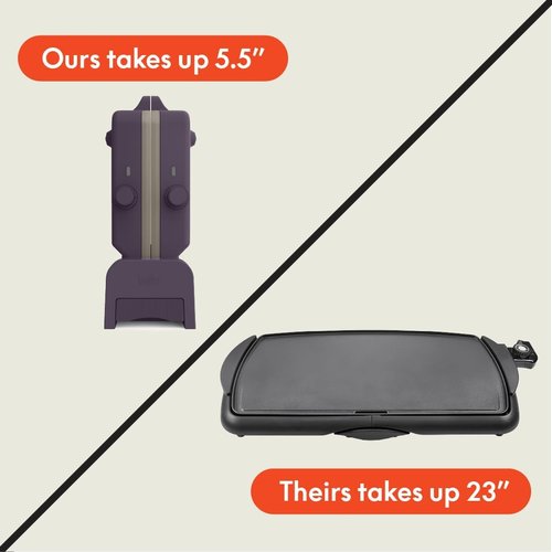 Bella 10" x 20" Ceramic Fold-N-Store Griddle - Dual Temp Up to 400°F | Nonstick, Dishwasher Safe, Plum