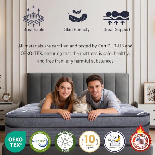 Full 12 Inch Hybrid Mattress with Gel Memory Foam & Pocket Coils - Hotel Style Luxury, Medium Firm