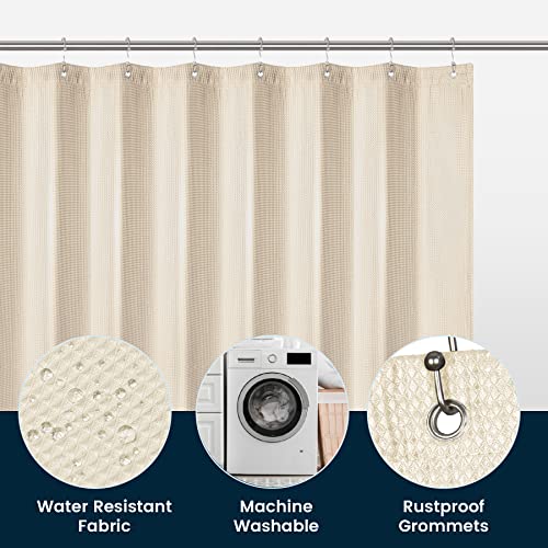LiBa Waffle Weave Fabric Cream Shower Curtain, 72 W x 72 H Water Repellent & Heavyweight, Hotel Quality & Machine Washable Cloth Linen Shower Curtains Set and for Bathroom