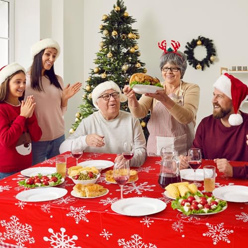 Christmas Tablecloths 12 Pcs Red and White Snowflake Winter Round & Rectangular