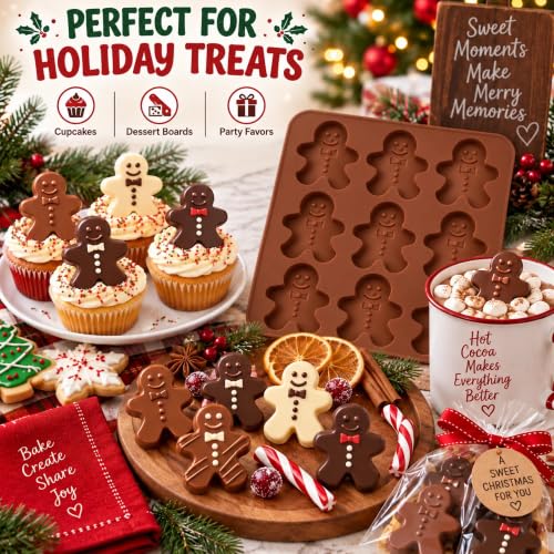 Food-Grade Silicone Gingerbread Man Mold for Holiday Baking - Non-Stick, 9 Cavities