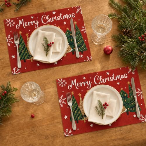 Christmas Placemats Set of 6, 15.5x10 Inch Washable Holiday Table Decor