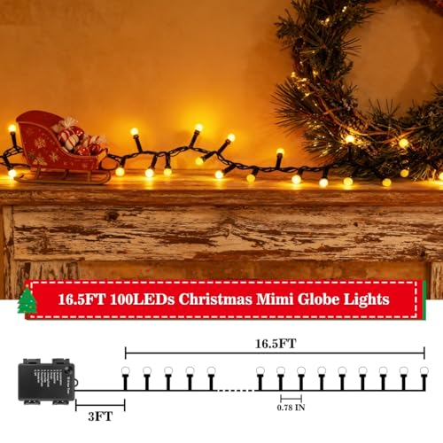 16Ft Battery-Powered Christmas String Lights with 100 LEDs & 8 Modes - Warm White