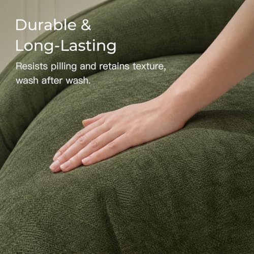 Olive Green Velvet Chenille Duvet Cover Set - Queen with Hidden Zipper & Snaps