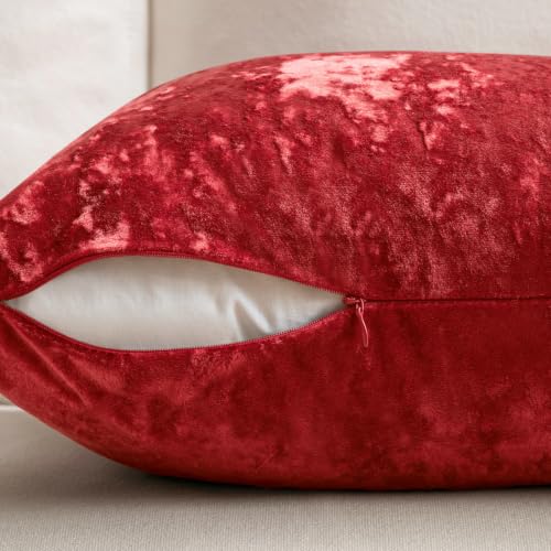 Christmas Velvet Throw Pillow Covers 20x20 Inch Set of 2 - Red