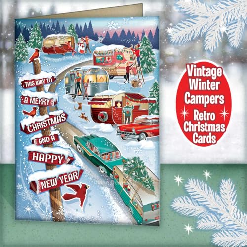 Vintage Christmas Card Set with Snowy Camper Scene - Pack of 8