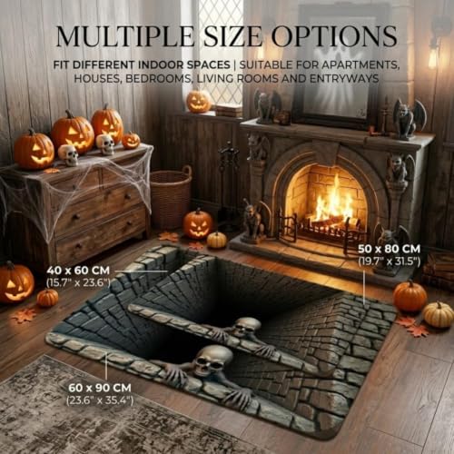 3D Skeleton Vortex Halloween Rug 24x36in - Optical Illusion Floor Mat