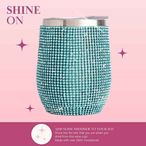 Paris Hilton Diamond Bling Wine Tumbler, Vacuum Insulated Stainless Steel with Easy Sip Lid, Bedazzled with Over 2500 Rhinestones, 12-Ounce, Blue
