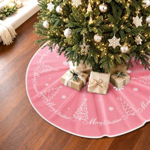 Pink Velvet Christmas Tree Skirt 48 Inch Snowflake Embroidery Holiday Decor - Variation of Tree Pink / 48 inch