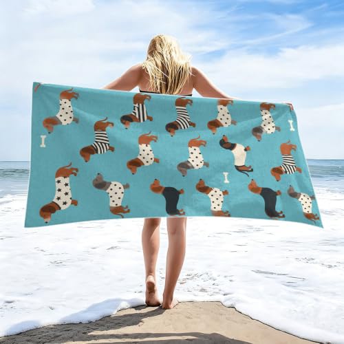 Cute Dachshund Puppy Beach Towel - Large 36x72 Inch Absorbent Quick Dry Microfiber