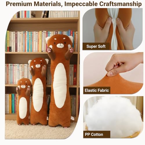 Long Red Panda Plush Toy Pillow - 110cm Soft Hugging Body Pillow for Kids & Adults