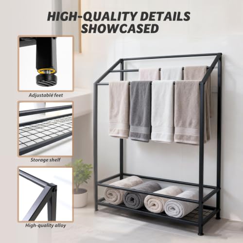Hjarta 26 Inch Free Standing Towel Rack with 3 Bars and Shelf