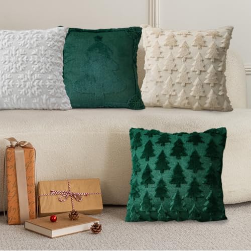 Christmas Tree Pillow Cover 18x18 Dark Green with Tree Design - Variation of Christmas-Green Tree