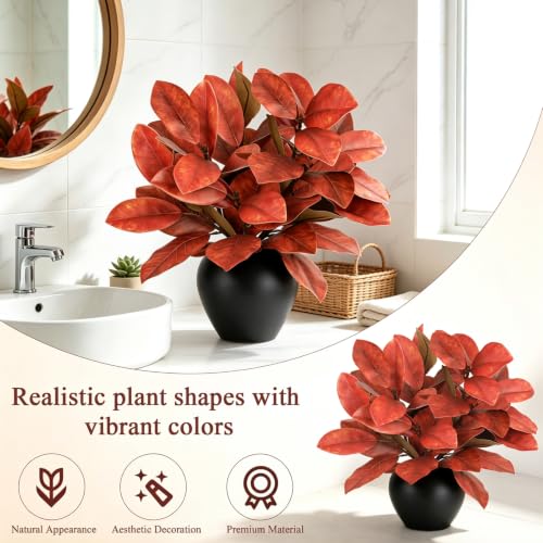 Artificial Magnolia Branches for Fall Decor - Red, 21 Inches, 6PCS