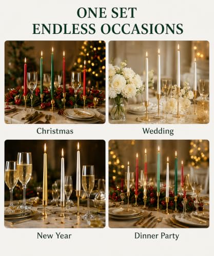 Metallic Taper Candles Set - 4 White, 4 Red, 4 Green, 4 Gold, 4 Silver, 10 Inch