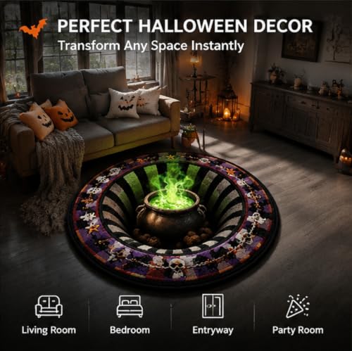 Halloween 3D Optical Illusion Rug Ghost Skeleton Pumpkin Decor - Variation F