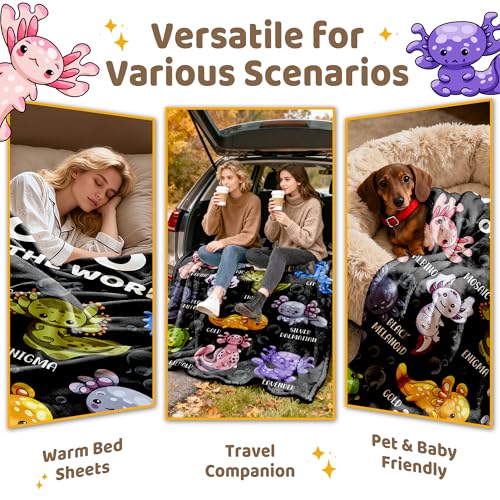 Axolotl Plush Blanket for Teens - Cute Axolotls of The World 50x60" Throw Bedding