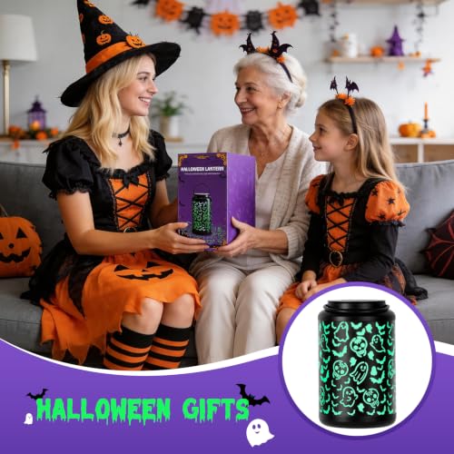Outdoor Halloween Skull & Ghost Solar Lantern with Green Light